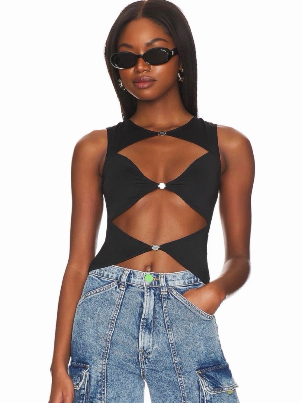 OW Collection Black Cutout Crop Top